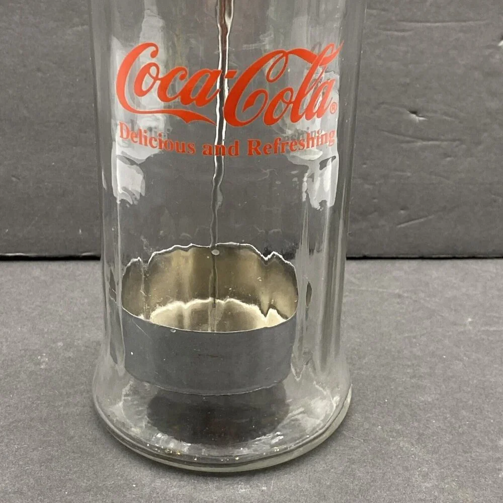 VTG 1992 Coca-Cola Glass Straw Dispenser Jar Chrome Lid Soda Fountain Diner Coke